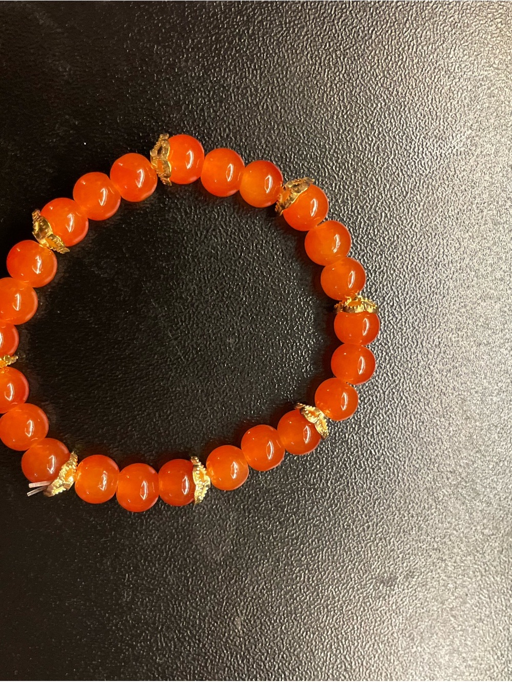 Orange Beaded Stretch Bracelet with Gold Accents - Women Jewelry